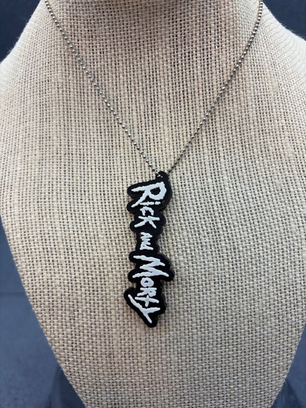 Rick & Morty Logo Necklace 13 In Black White Pendant Silver Ball Chain Cartoon